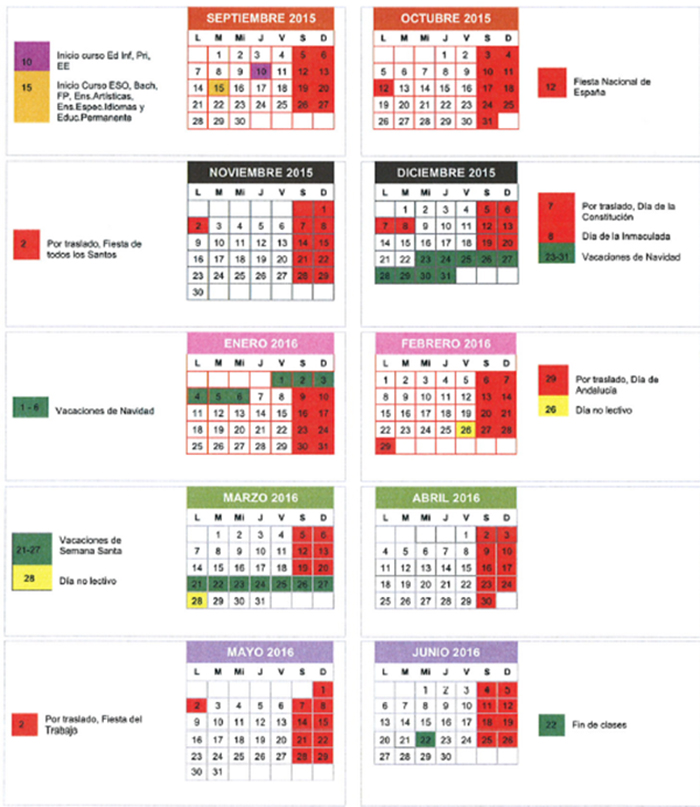 Calendario escolar 2015-16